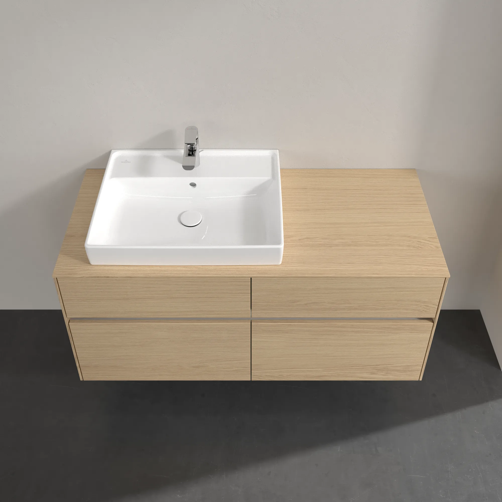 Villeroy & Boch Waschtischunterschrank „Collaro“ 1200 × 548 × 500 mm Nordic Oak, mit Beleuchtung, für Becken links Villeroy & Boch Waschtischunterschrank „Collaro“ 1200 × 548 × 500 mm Nordic Oak, mit Beleuchtung, für Becken links