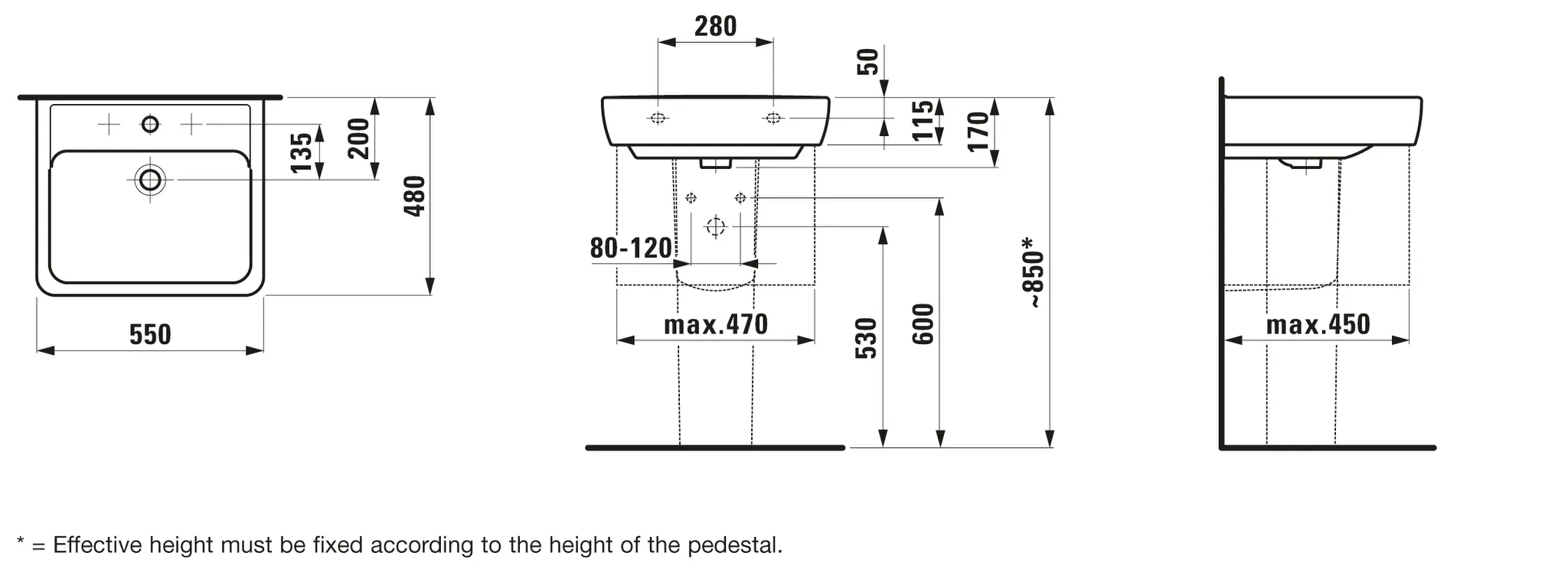 Waschtisch PRO A 480x550x170 1 Hahnloch mit Überlauf weiß Waschtisch PRO A 480x550x170 1 Hahnloch mit Überlauf weiß