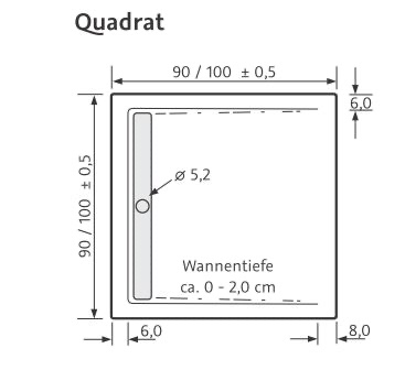 Quadrat Superflach mit Ablaufrinne schma 100 x 100 cm - edelstahl poliert - ohne