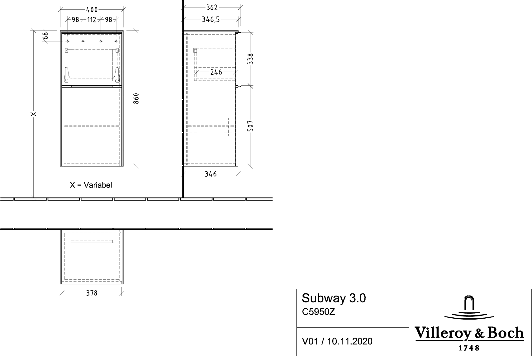 Villeroy & Boch Seitenschrank „Subway 3.0“ 40 × 86 × 36,2 × 36,2 cm 1 Auszug, 1 Tür, Anschlag (Scharnier) rechts, 1 Tür, Anschlag rechts Villeroy & Boch Seitenschrank „Subway 3.0“ 40 × 86 × 36,2 × 36,2 cm 1 Auszug, 1 Tür, Anschlag (Scharnier) rechts, 1 Tür, Anschlag rechts