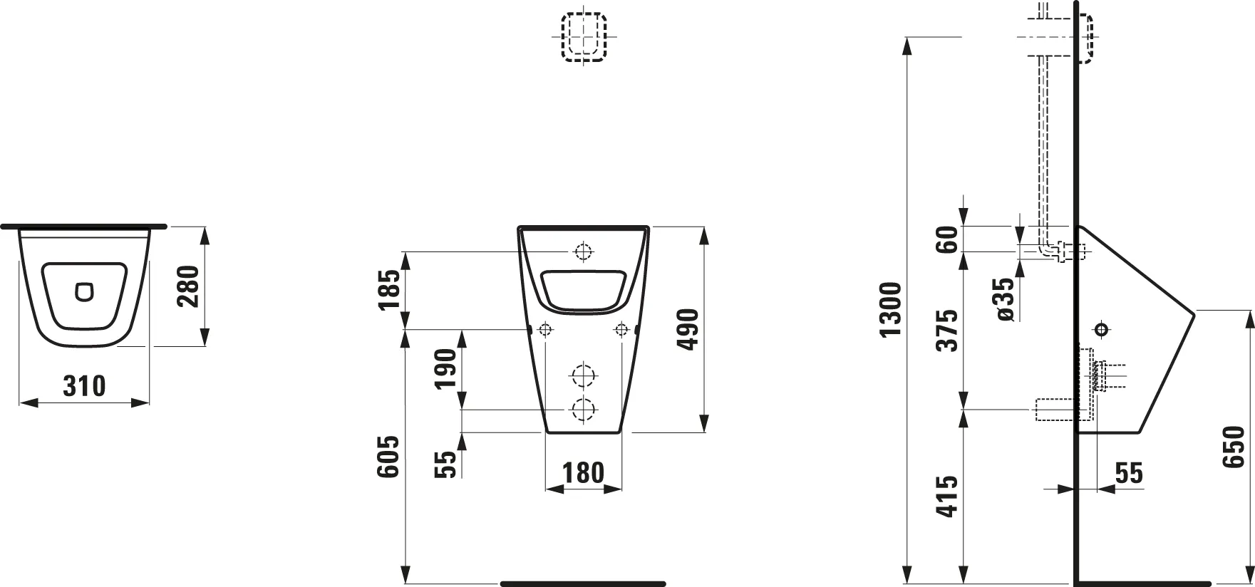 Absaugeurinal VILA 280x310x490 ohne Löcher für Deckelmontage weiß