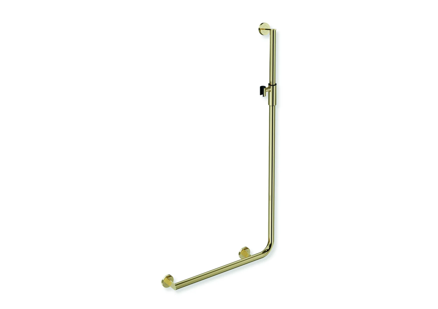 HEWI Winkelgriff mit Brausehalter, Edelstahl, PVD, waagerechte Länge 600 mm, senkrechte Länge 1250 mm, links HEWI Winkelgriff mit Brausehalter, Edelstahl, PVD, waagerechte Länge 600 mm, senkrechte Länge 1250 mm, links