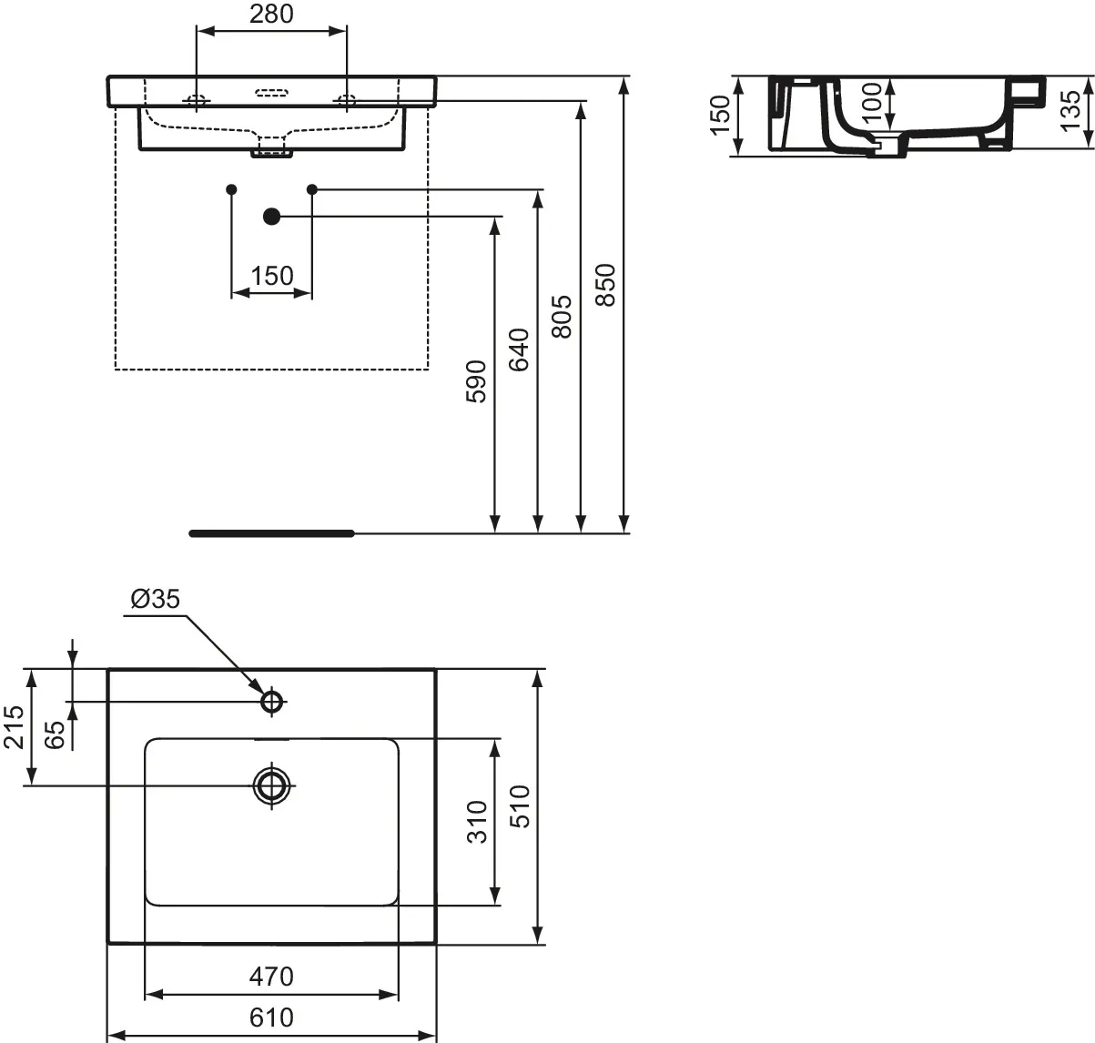 Ideal Standard Möbelwaschtisch Extra 1 Hahnloch mit Überlauf Weiß 610x510x150mm Ideal Standard Möbelwaschtisch Extra 1 Hahnloch mit Überlauf Weiß 610x510x150mm