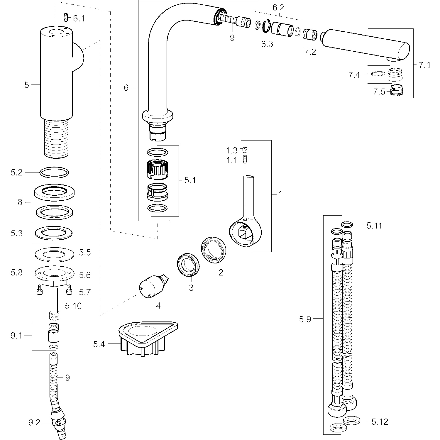 HA Einhebelmischer Küchenarmatur HANSARONDA 5491 Ausladung 217 mm DN15 Chrom