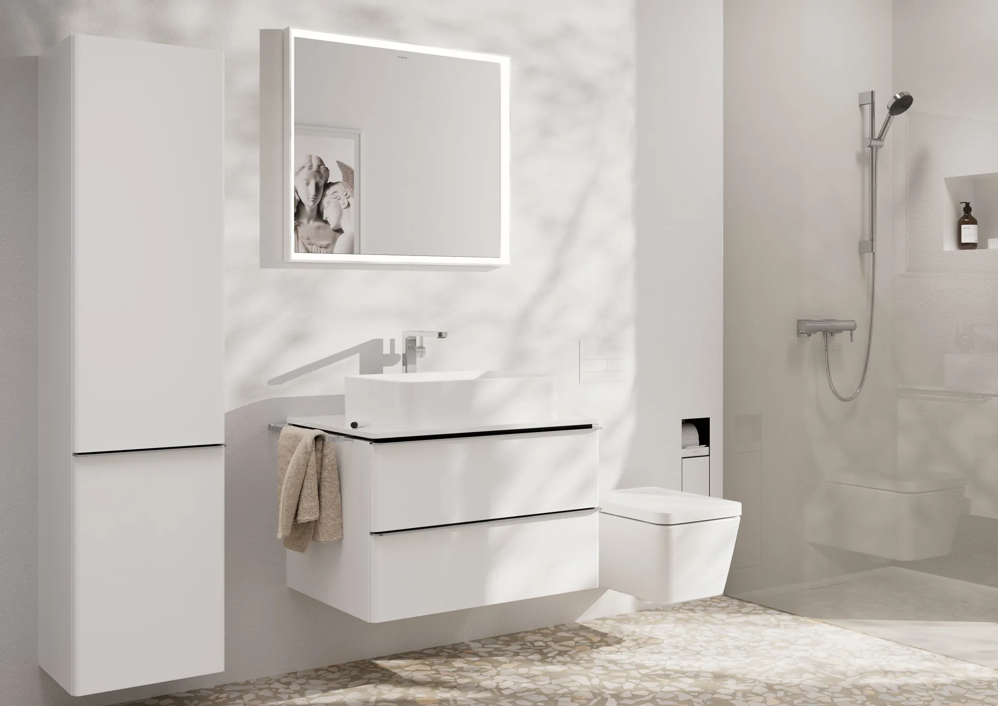 Hansgrohe Xarita E Spiegel mit LED-Beleuchtung, 800x50 cm, Mattweiß Hansgrohe Xarita E Spiegel mit LED-Beleuchtung, 800x50 cm, Mattweiß