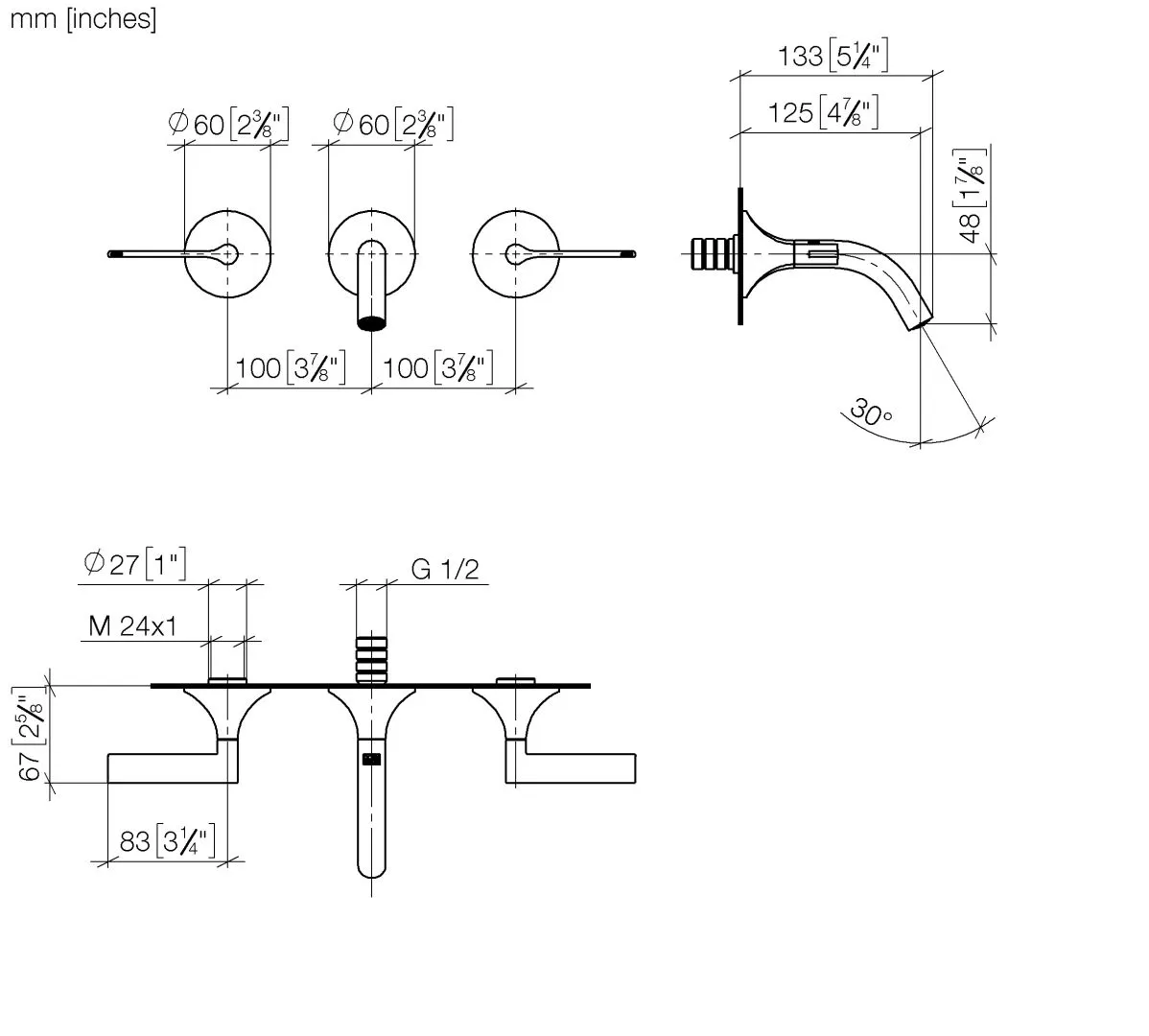 Waschtisch-Wandbatterie ohne Ablaufgarnitur VAIA Chrom 36702819