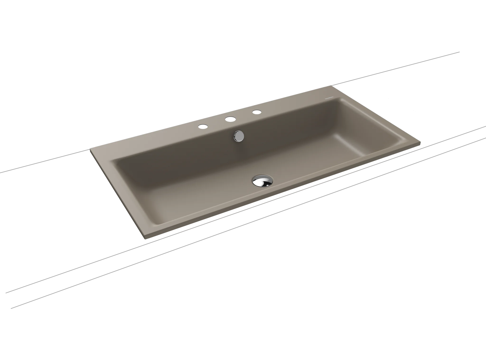 Einbauwaschtisch „Puro“ 90 × 46 cm, mit Überlauf, mit Hahnlochbohrung in warm grey 60 mit Perl-Effekt