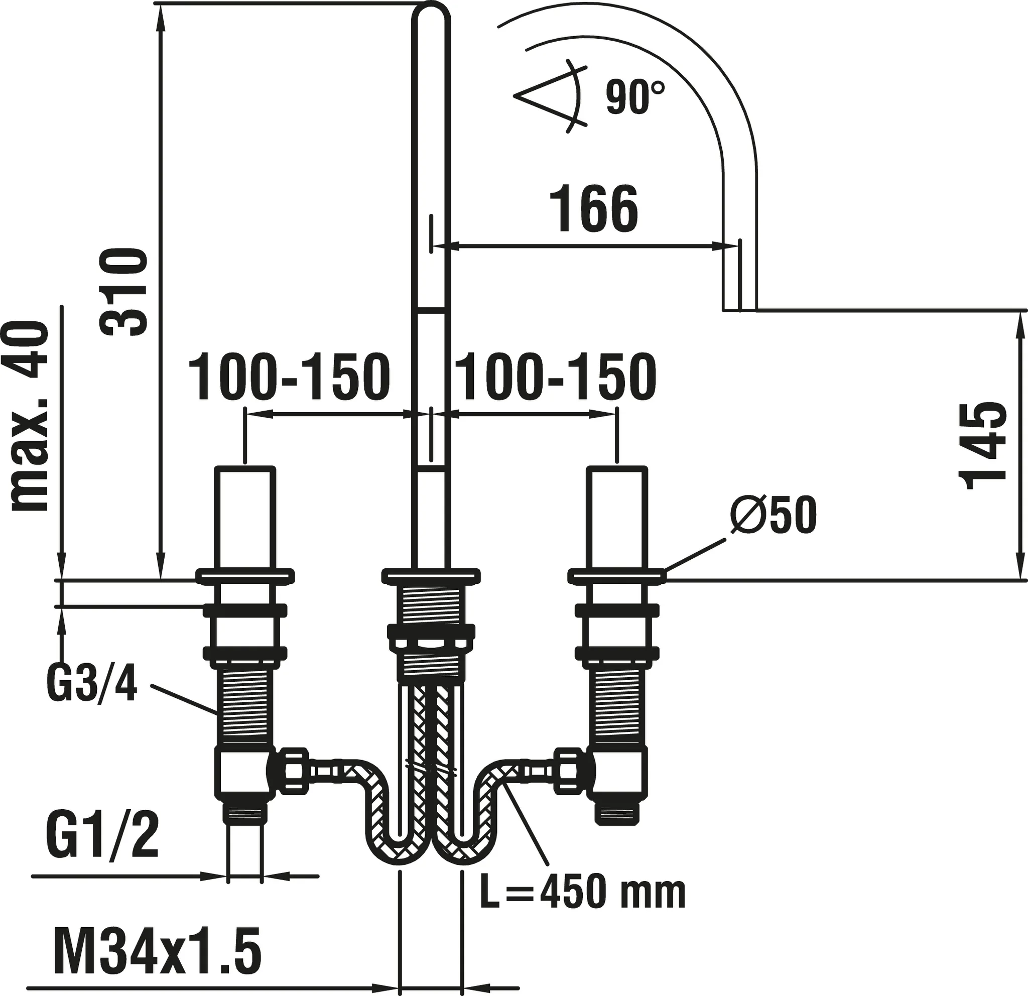 Laufen KARTELL Laufen 3-Loch Waschtischmischer H312333 chrom, Schwenkauslauf, 165 mm Laufen KARTELL Laufen 3-Loch Waschtischmischer H312333 chrom, Schwenkauslauf, 165 mm