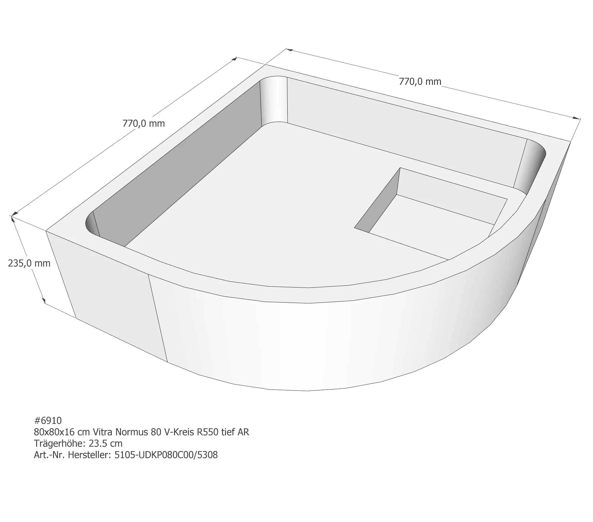 Duschwannenträger passend für VitrA Normus V-Kreis tief 80 × 80 × 16 cm Duschwannenträger passend für VitrA Normus V-Kreis tief 80 × 80 × 16 cm
