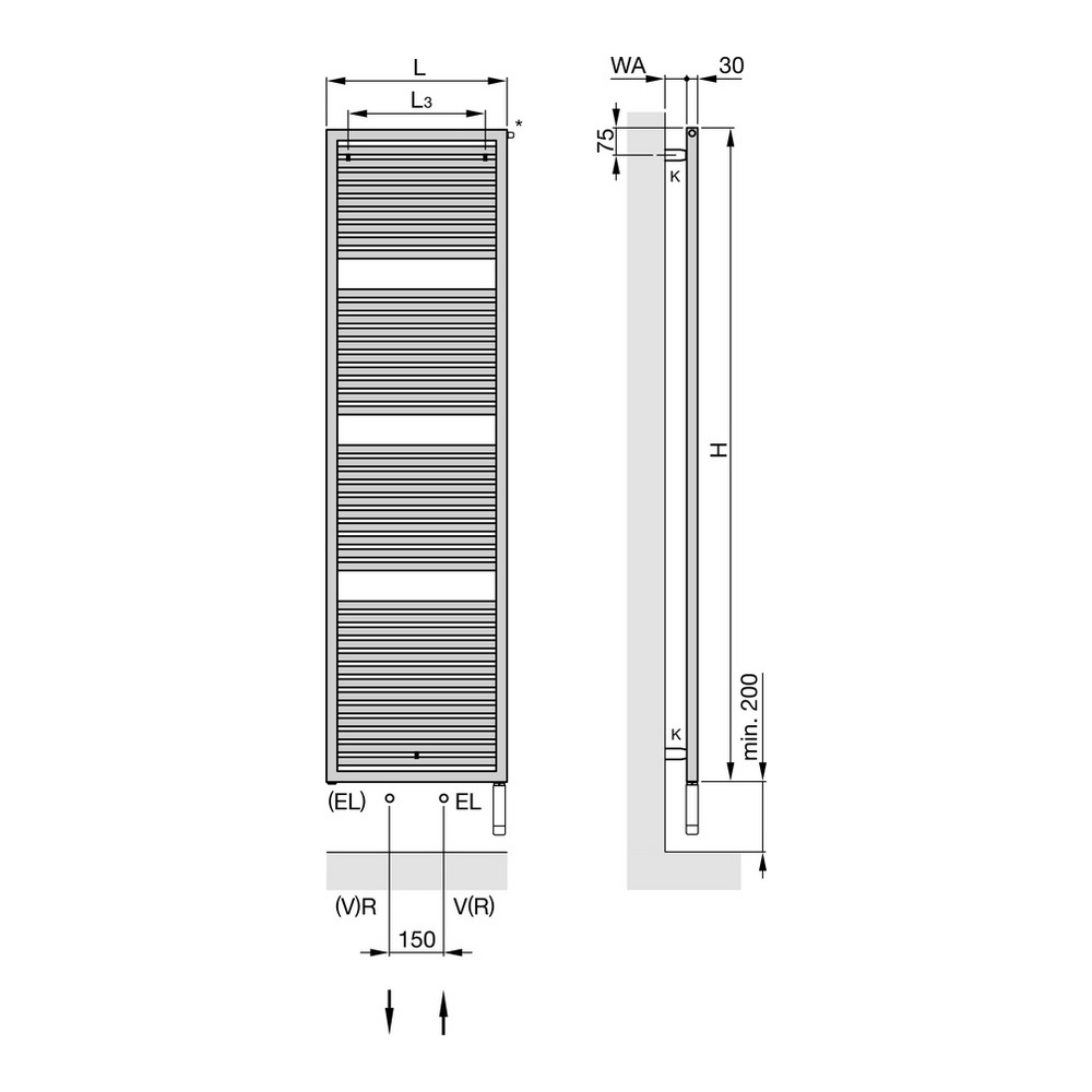 Zehnder Design-Heizkörper „Universal“ für Warmwasser-Zentralheizung oder gemischten Betrieb mit 150 mm-Mittelanschluss 50 × 119,5 cm in Champagne