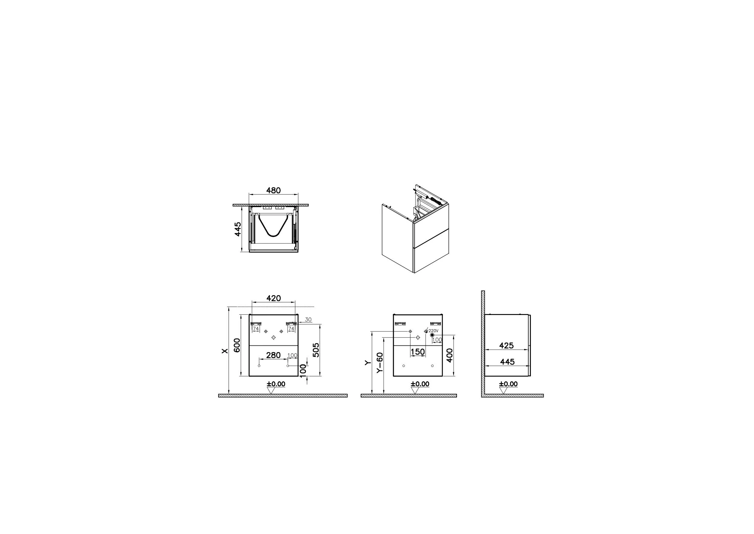 VitrA New Metropole Pure Waschtischunterschrank, 48 x 44,5 x 60 cm, Wandmontage, 2 Vollauszüge (Softclose & Push-Open), Auszug oben mit LED-Innenbeleuchtung, Sensorsteuerung, Weiße Hochglanz VitrA New Metropole Pure Waschtischunterschrank, 48 x 44,5 x 60 cm, Wandmontage, 2 Vollauszüge (Softclose & Push-Open), Auszug oben mit LED-Innenbeleuchtung, Sensorsteuerung, Weiße Hochglanz