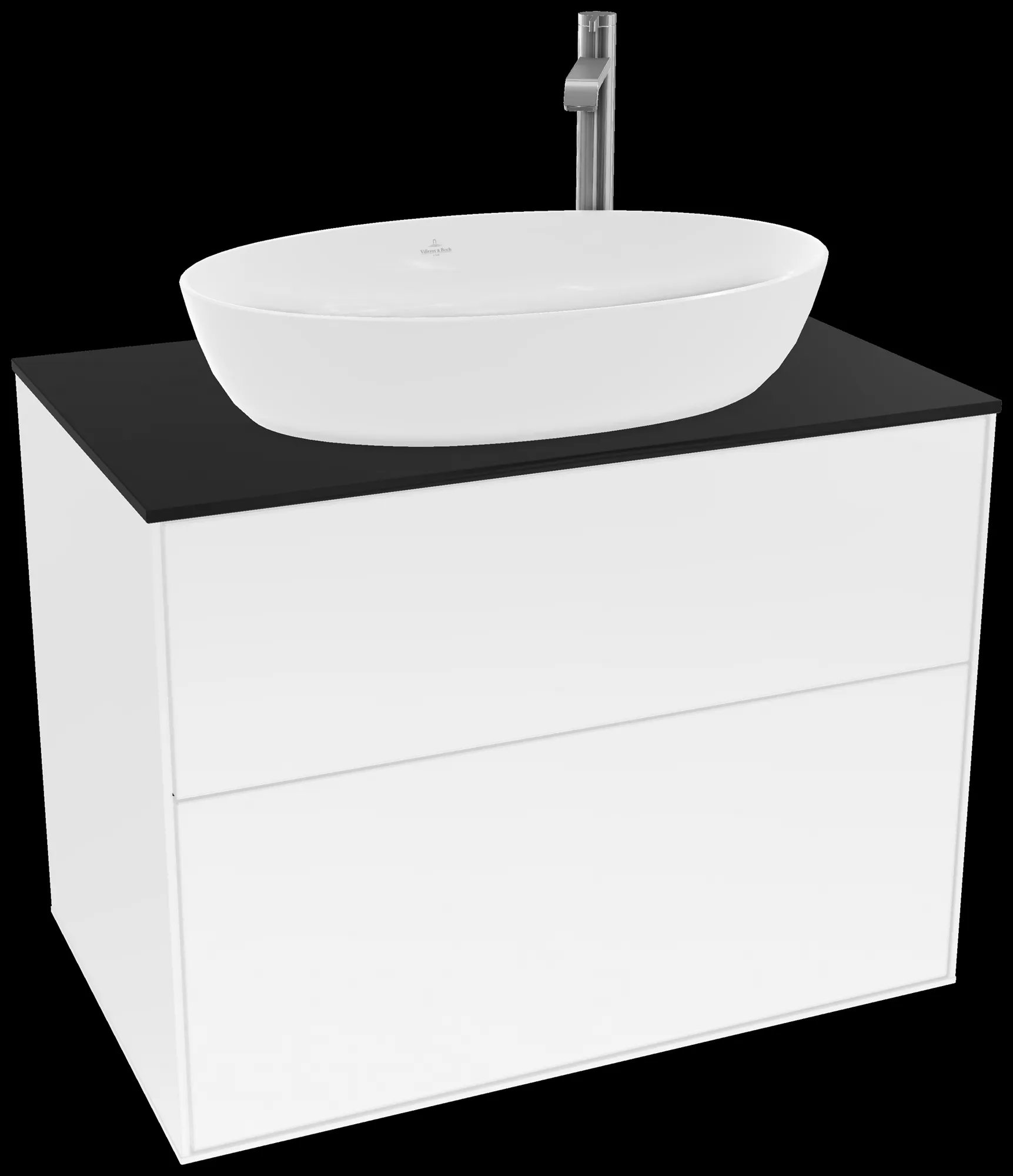 Villeroy & Boch Waschbeckenunterschrank Finion F87, Glossy White Lacquer / Glass Black Matt, 800 x 603 x 501 mm, mit SoftClosing und Push-to-open Funktion Villeroy & Boch Waschbeckenunterschrank Finion F87, Glossy White Lacquer / Glass Black Matt, 800 x 603 x 501 mm, mit SoftClosing und Push-to-open Funktion