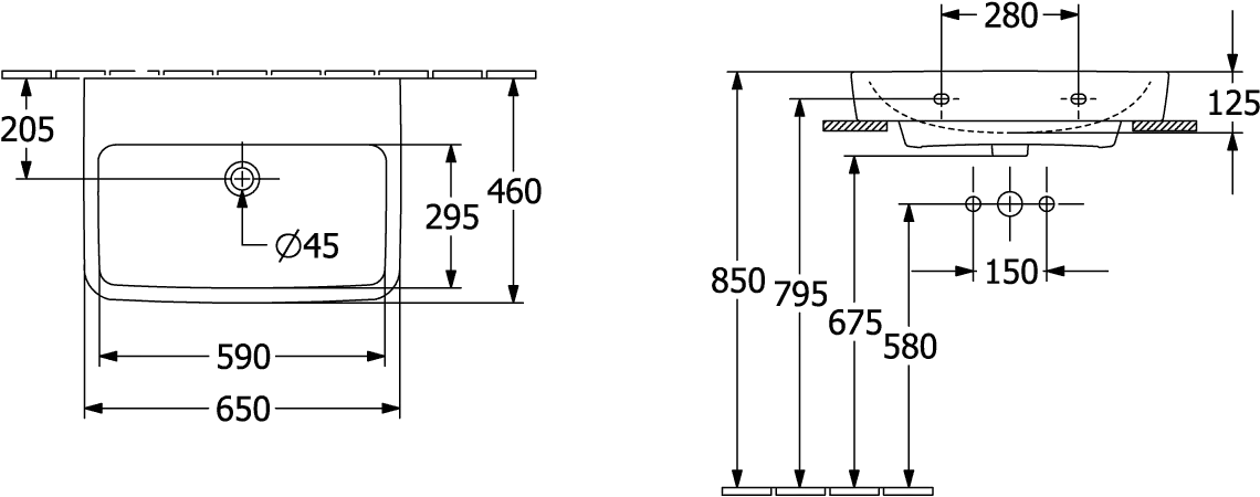 Villeroy & Boch Einbau-/Aufsatz Wandwaschtisch geschliffen „O.novo“ 650 × 460 × 175 mm, für Becken mittig, ohne Hahnlochbohrung in Weiß Alpin Villeroy & Boch Einbau-/Aufsatz Wandwaschtisch geschliffen „O.novo“ 650 × 460 × 175 mm, für Becken mittig, ohne Hahnlochbohrung in Weiß Alpin