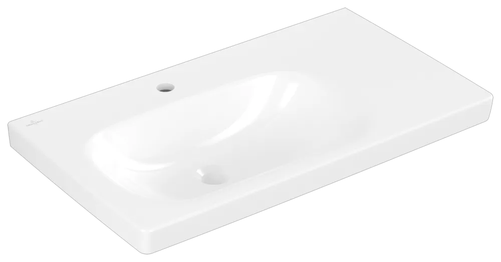 Schrankwaschtisch Skyla 5A52L2, 800 x 460 mm, Rechteck, Becken links, 1HL. mittleres Hahnloch durchgestochen, ohne Überlauf, Weiß Alpin