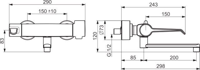 HA Waschtischbatterie HANSACLINICA 0880 Bedienungshebel lang Ausladung 285 mm Chrom