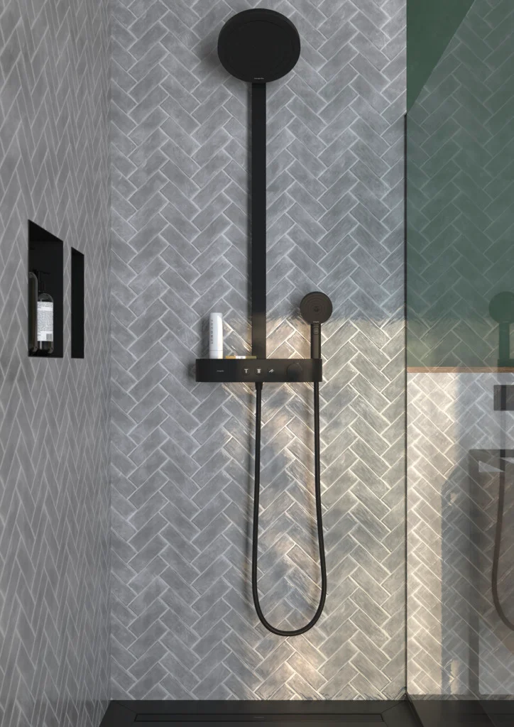 Hansgrohe RainDrain Match Duschrinne 600 mm, Mattschwarz, höhenverstellbarer Rahmen, Edelstahl V2A