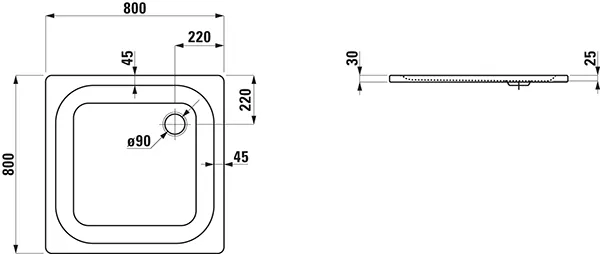 Laufen Duschwanne „PLATINA“ 800 × 800 mm mit Antislip, in Weiß