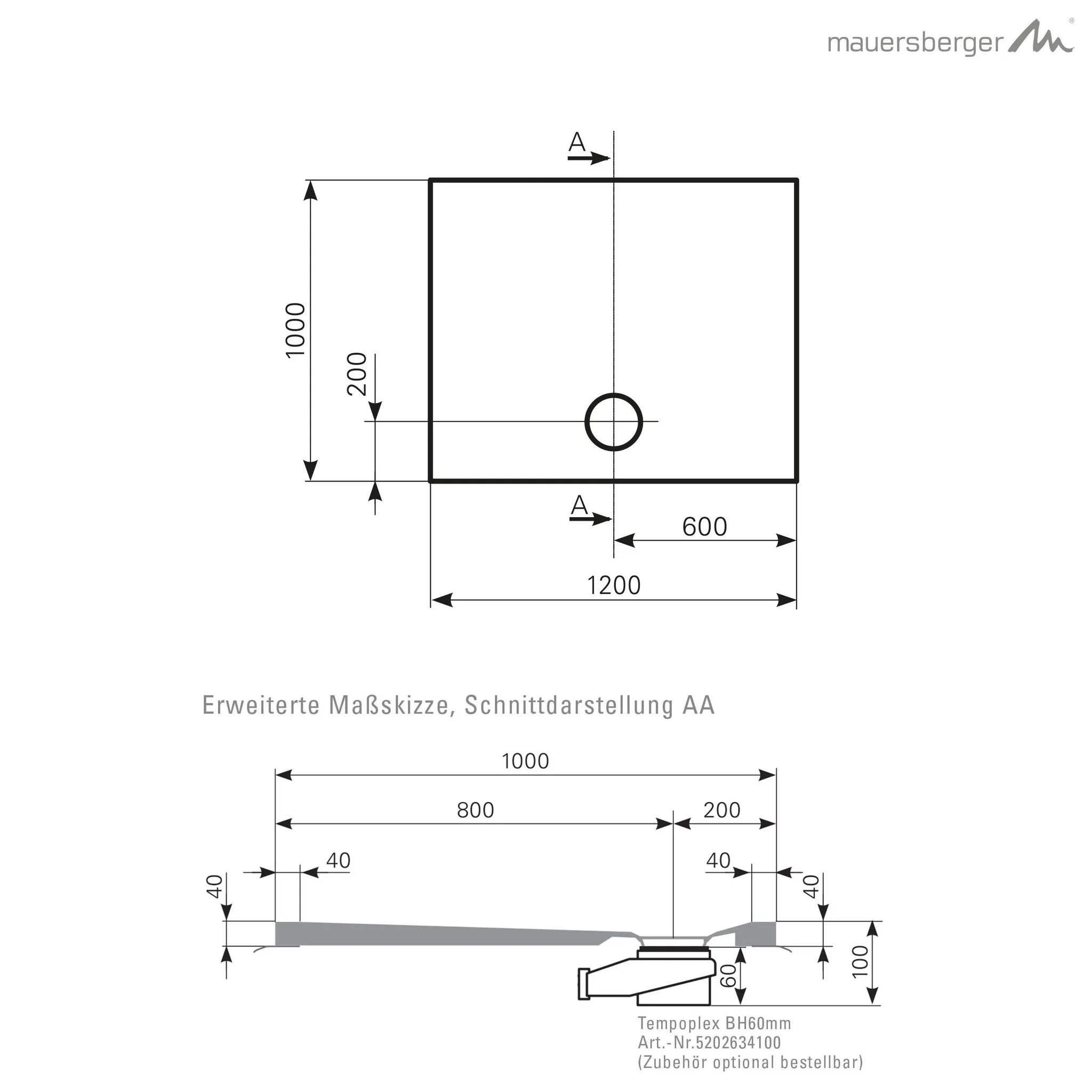 Mauersberger Acryl-Duschflächen-Block davisi 120⁄100 1200x1000x40, Farbgruppe: 2