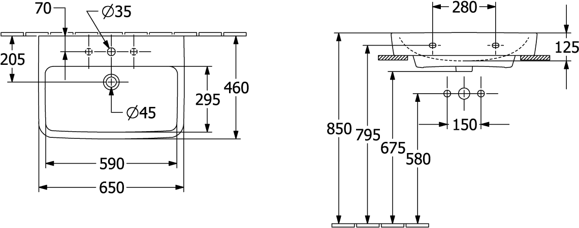 Villeroy & Boch Einbau-/Aufsatz Wandwaschtisch geschliffen „O.novo“ 650 × 460 × 175 mm, für Becken mittig, mit Hahnlochbohrung, Hahnlochposition mittig in Weiß Alpin Villeroy & Boch Einbau-/Aufsatz Wandwaschtisch geschliffen „O.novo“ 650 × 460 × 175 mm, für Becken mittig, mit Hahnlochbohrung, Hahnlochposition mittig in Weiß Alpin