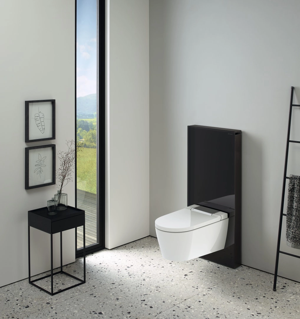Monolith Sanitärmodul für Wand-WC, 114 cm, Frontverkleidung aus Glas: Glas schwarz, Aluminium schwarzchrom Monolith Sanitärmodul für Wand-WC, 114 cm, Frontverkleidung aus Glas: Glas schwarz, Aluminium schwarzchrom