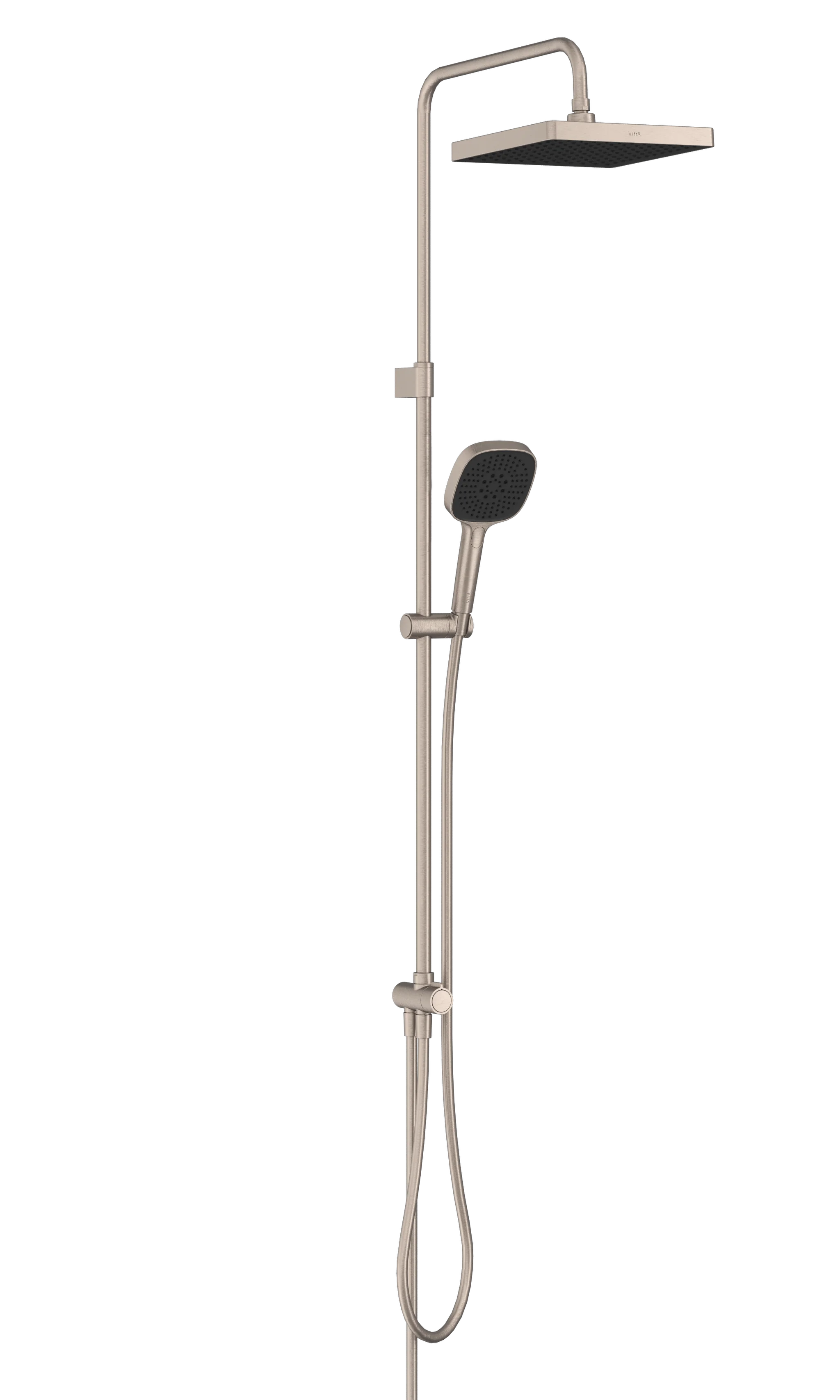 VitrA Core Square Duschsystem, Nickel gebürstet, Wandmontage, Kopf- und Handbrause, 835 mm Bohrlochabstand, 1500 mm Brauseschlauch VitrA Core Square Duschsystem, Nickel gebürstet, Wandmontage, Kopf- und Handbrause, 835 mm Bohrlochabstand, 1500 mm Brauseschlauch