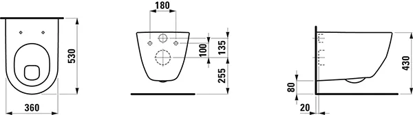 Laufen PRO 530x360 Manhattan Wand-WC, Flachspüler für 6⁄3l-Spülung Laufen PRO 530x360 Manhattan Wand-WC, Flachspüler für 6⁄3l-Spülung