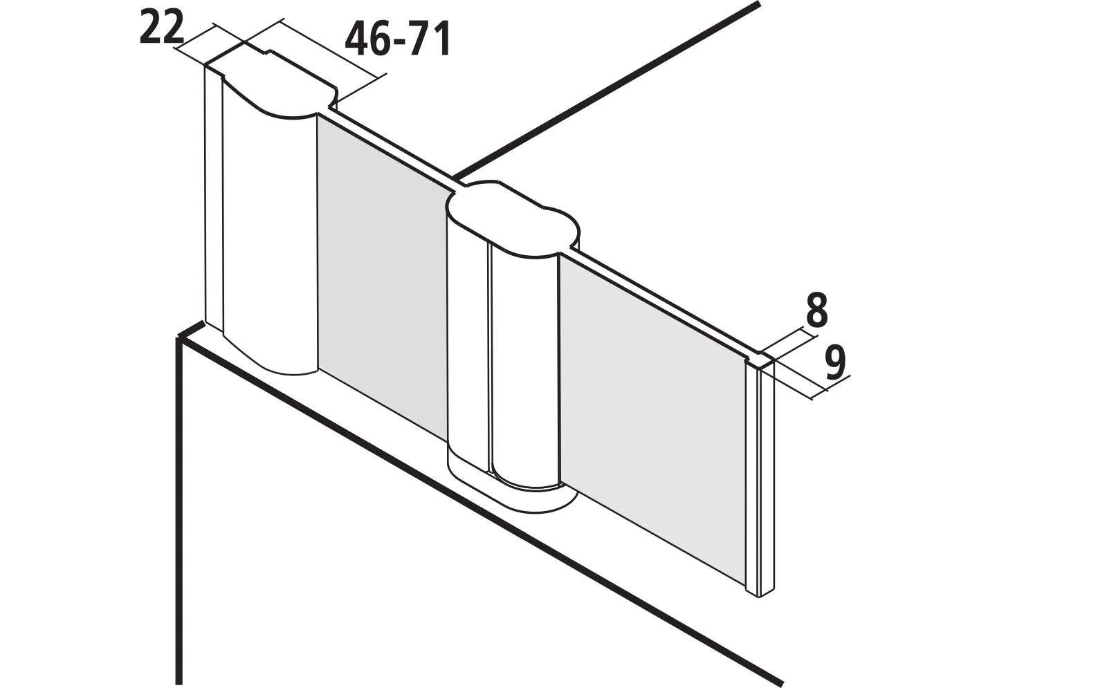 Kermi Duschtür Pendelflügel mit Festfeld links „PEGA“ Glas Klar, Profile Silber Hochglanz, BV: 1090 - 1115 mm H: 1500 mm