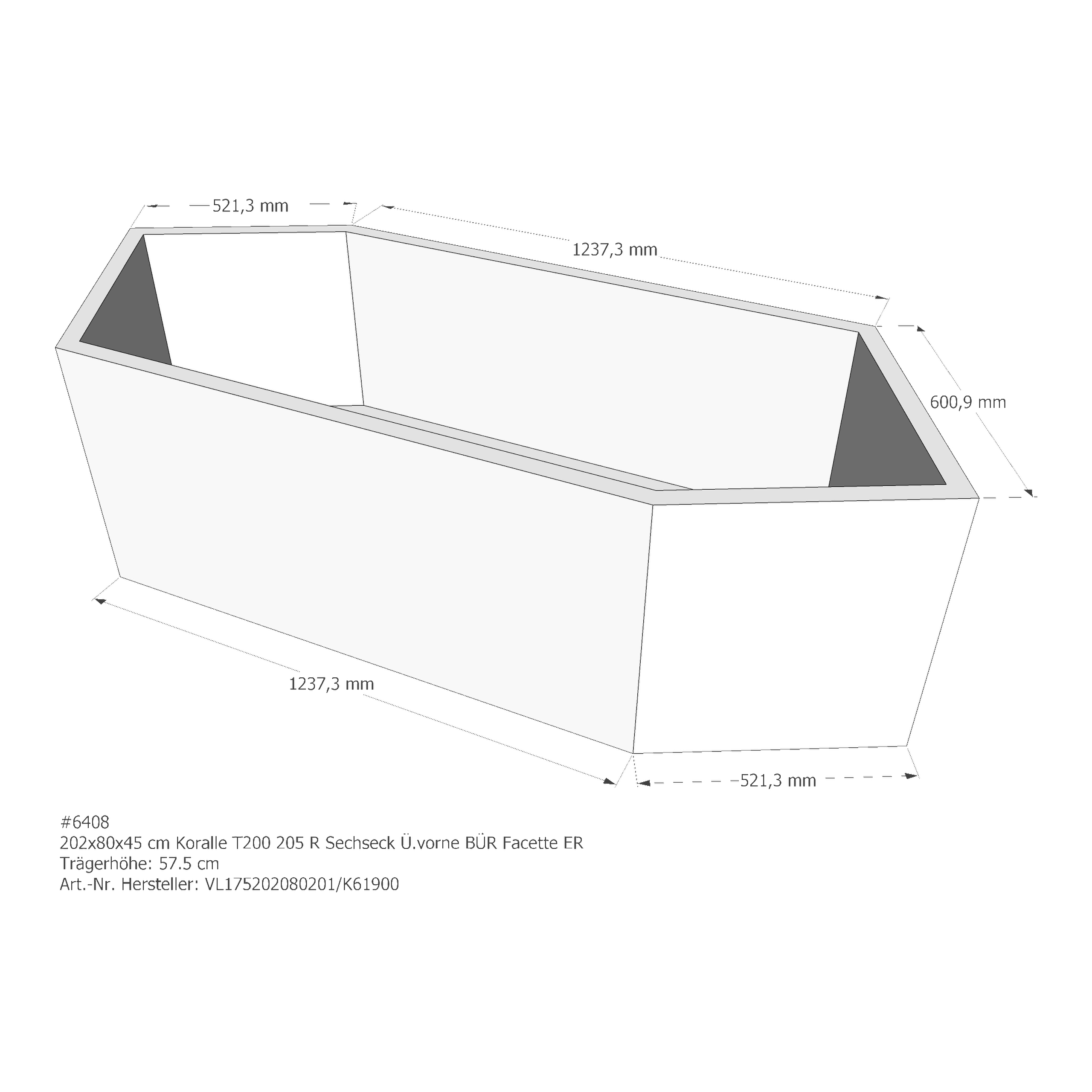 Badewannenträger für Koralle T200 205 R (Facette ER) 202 × 80 × 45 cm Badewannenträger für Koralle T200 205 R (Facette ER) 202 × 80 × 45 cm