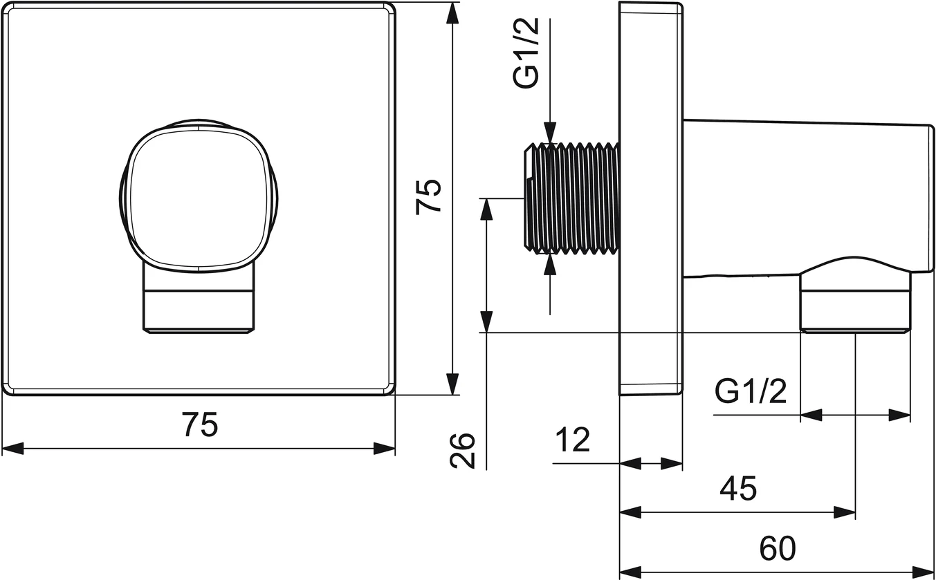 HansaLIVING Wandanschlussbogen HansaLIVING 5118 Rosette eckig G1⁄2 DN15 Chrom HansaLIVING Wandanschlussbogen HansaLIVING 5118 Rosette eckig G1⁄2 DN15 Chrom