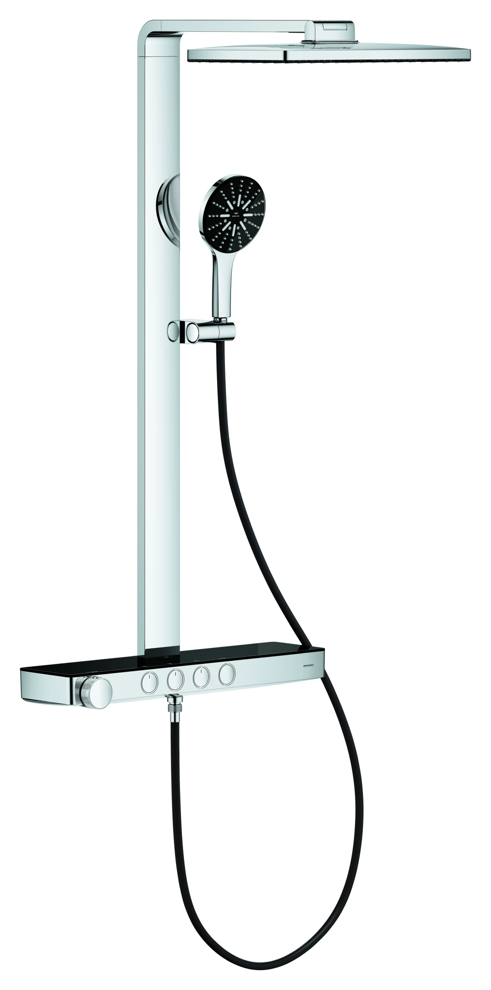 Duschsystem Rainshower Aqua Pure 100961, mit SmartControl Thermostatbatterie, Wandmontage, Kopfbrause 400 x 230 mm, 2 Strahlarten, Durchfluss 8.7 l/min, Brauseboden weiß, Handbrause 3 Strahlarten, Durchfluss 8.4 l/min, Brauseboden weiß, chrom