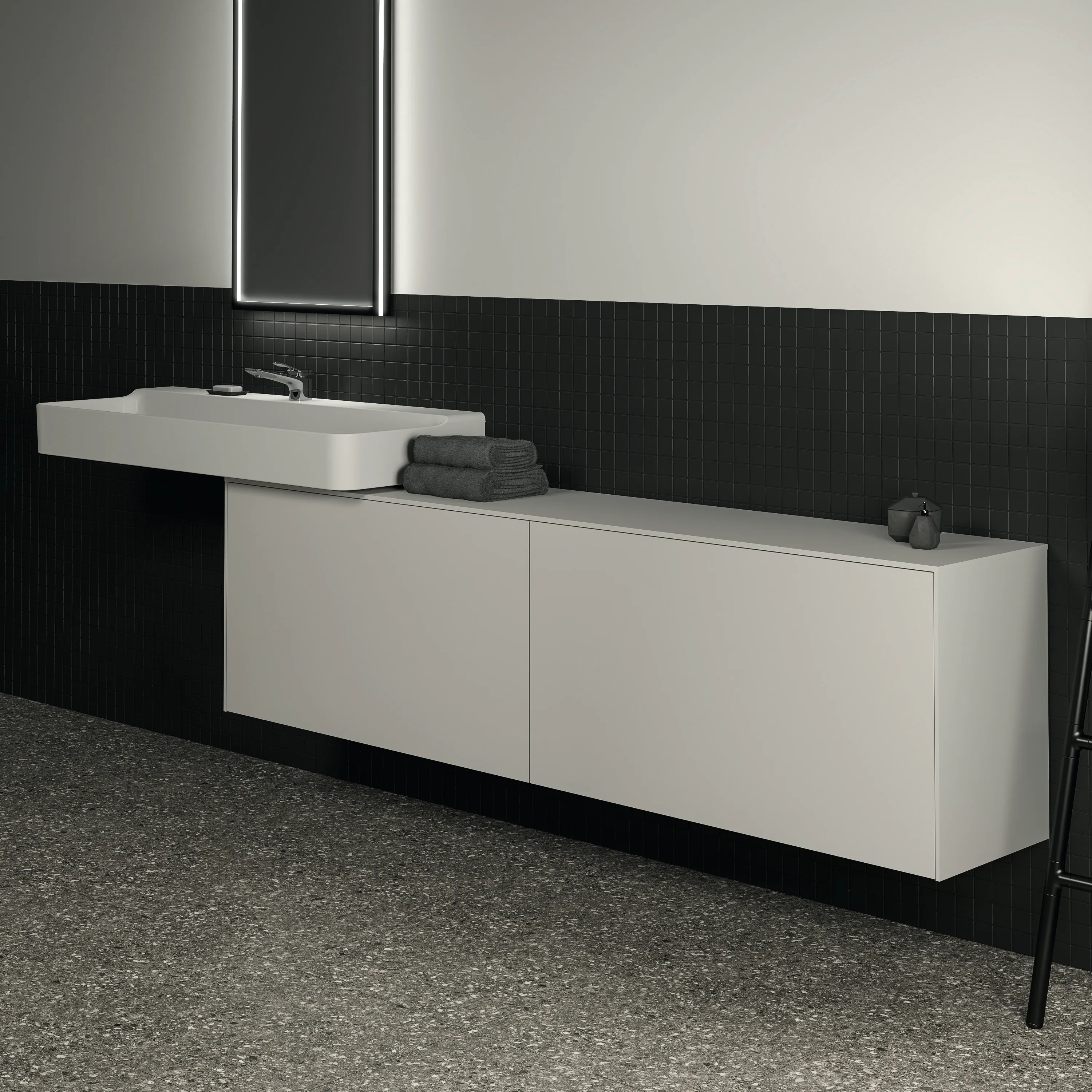 Ideal Standard Waschtischunterschrank „Conca“ 198,7 × 55 × 37,3 cm Weiß matt lackiert Ideal Standard Waschtischunterschrank „Conca“ 198,7 × 55 × 37,3 cm Weiß matt lackiert