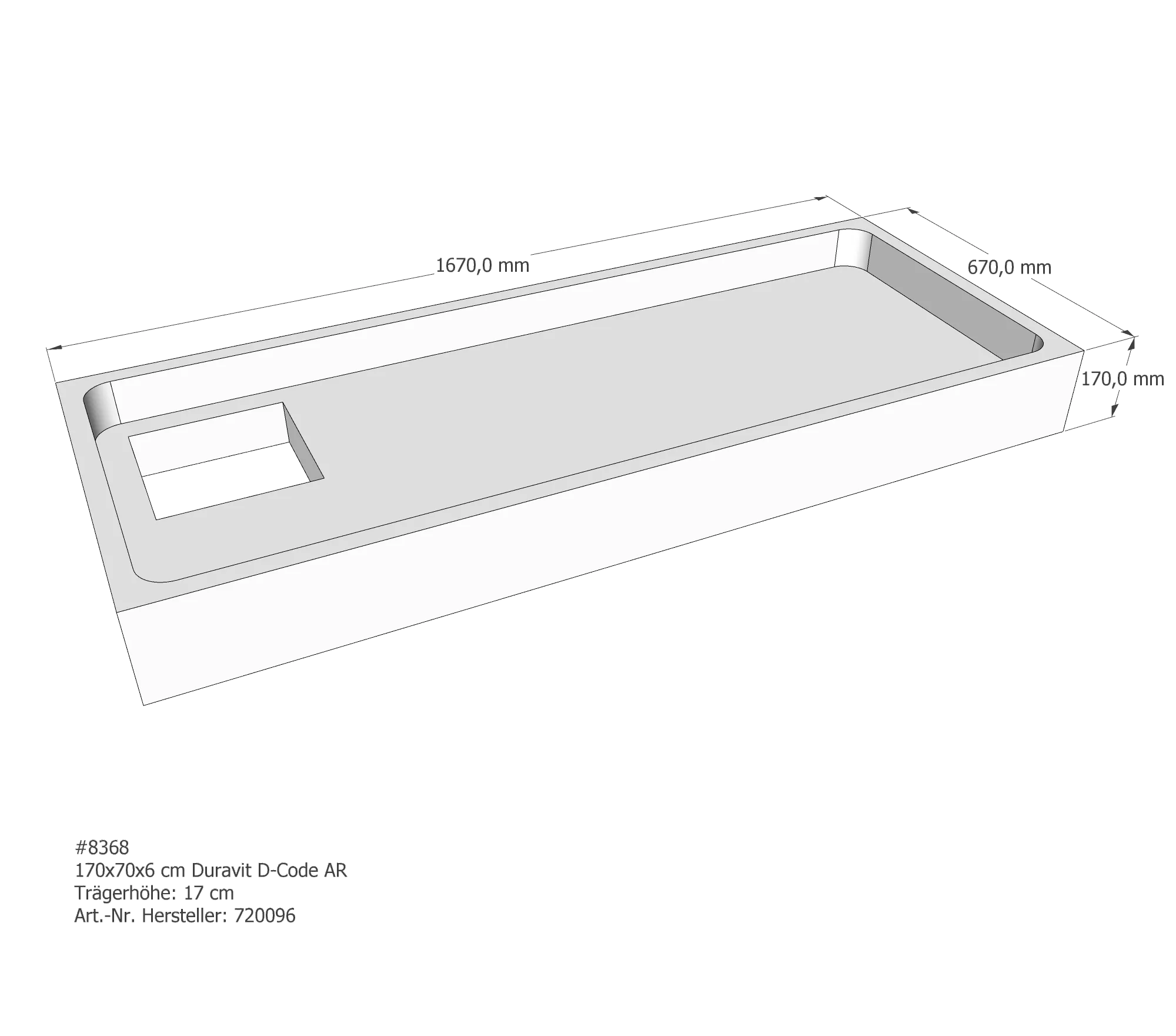 Duschwannenträger für Duravit D-Code 170 × 70 × 6 cm Duschwannenträger für Duravit D-Code 170 × 70 × 6 cm