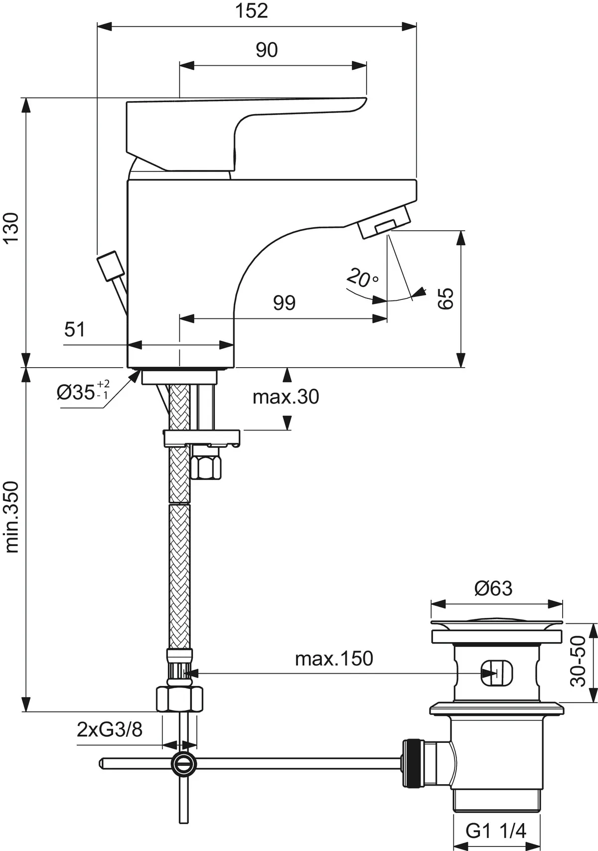 Waschtischarmatur 130 Ceraplan III, mit Ablaufgarnitur, Ausladung 99mm, Chrom Waschtischarmatur 130 Ceraplan III, mit Ablaufgarnitur, Ausladung 99mm, Chrom