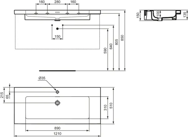 Waschbecken „Extra“ 121 × 51 × 15 cm, Hahnlochposition mittig in Seidenweiß Waschbecken „Extra“ 121 × 51 × 15 cm, Hahnlochposition mittig in Seidenweiß