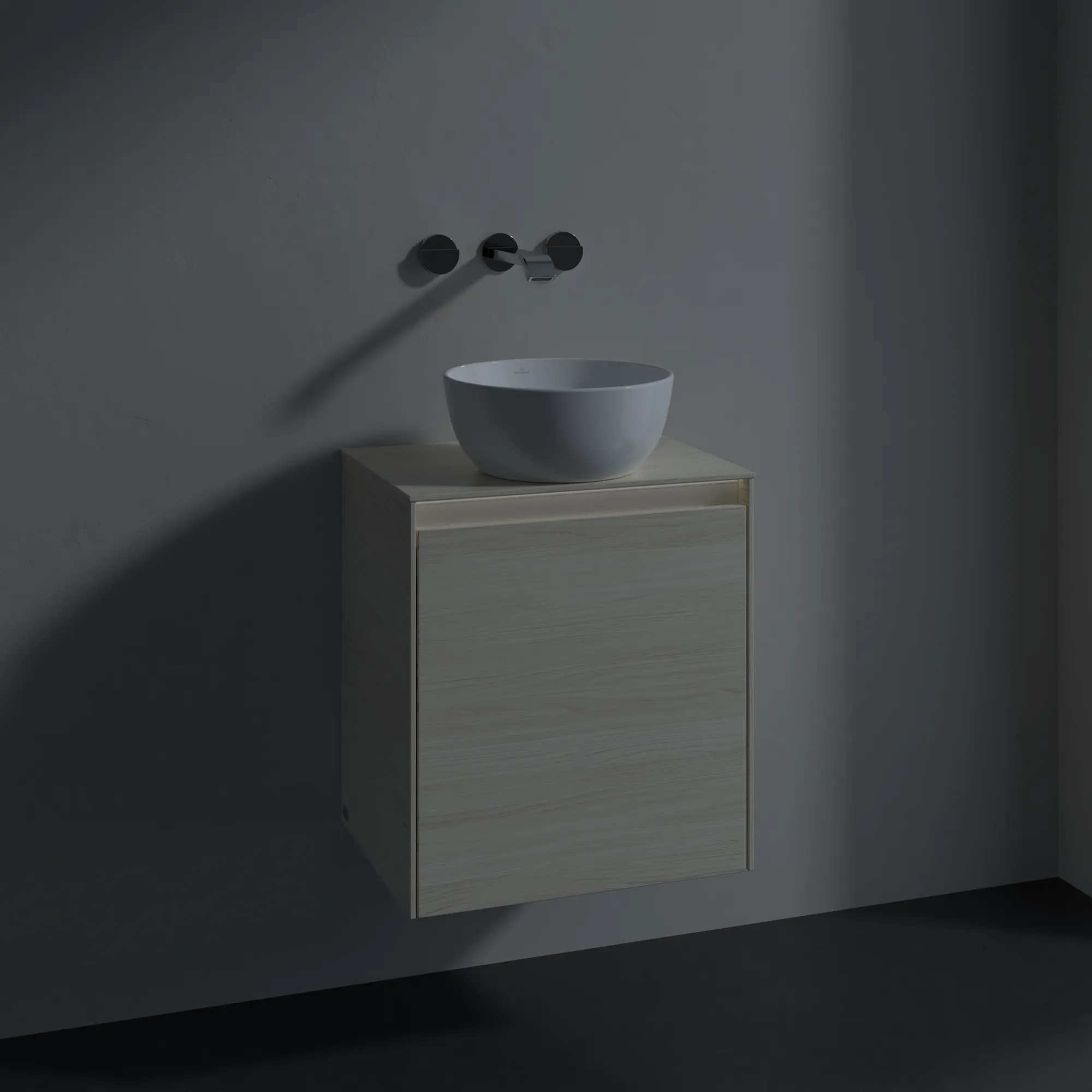 Villeroy & Boch Waschtischunterschrank „Collaro“ 500 × 548 × 380 mm White Oak, für Becken mittig, Anschlag links, mit Beleuchtung