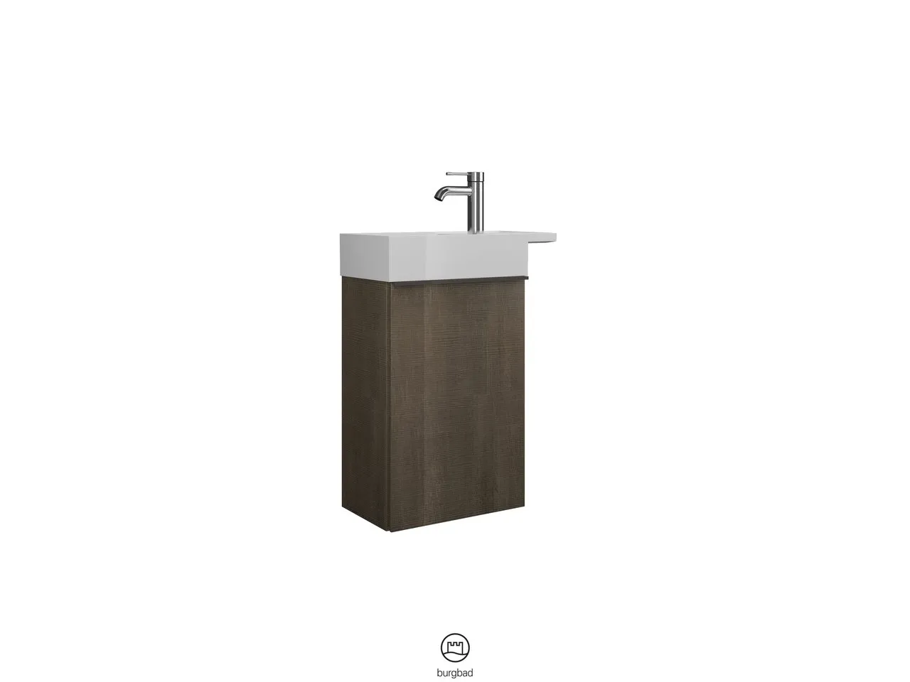 Burgbad Yumo Mineralguss-Waschtisch inkl. WTU, weiß/rauchglas, 285x260 mm Becken, 711 mm hoch, 505 mm breit, 265 mm tief