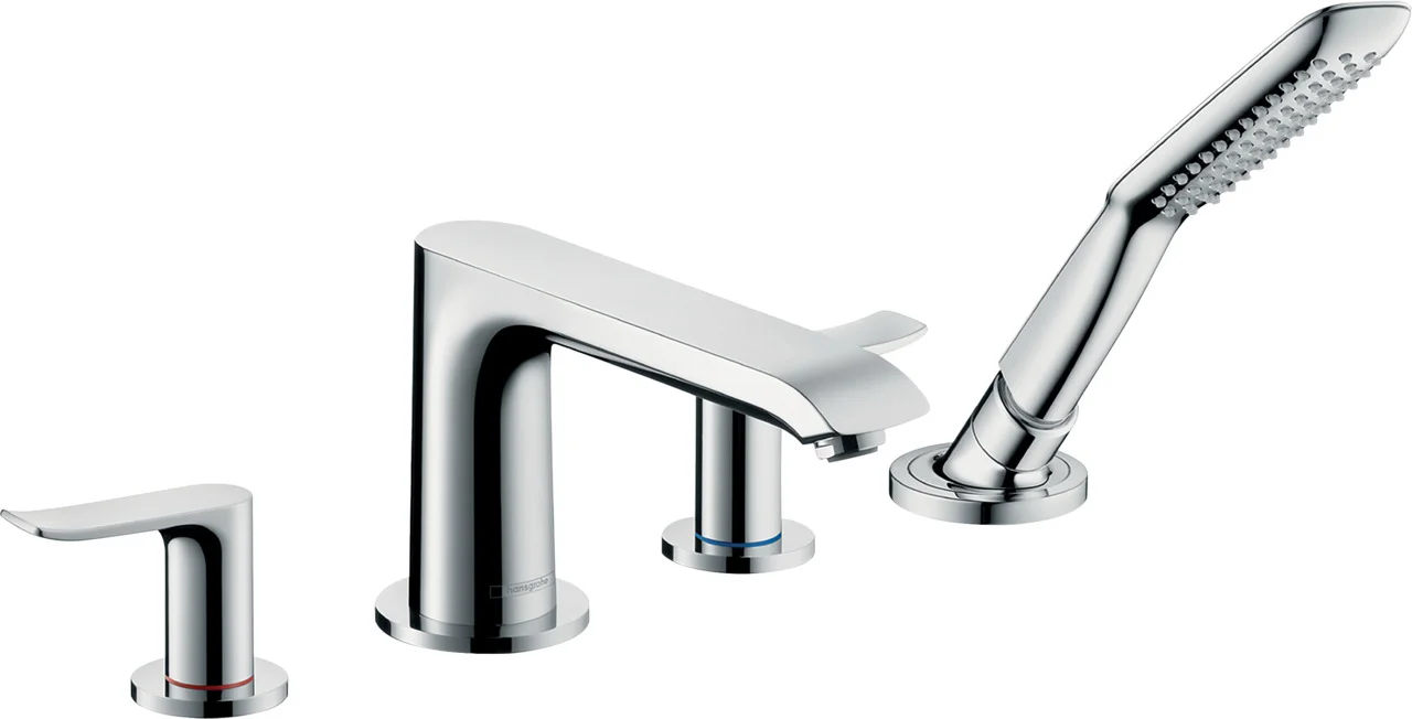 Hansgrohe Metris 4-Loch Wannenrandarmatur in Chrom, Ausladung 220 mm, RainAir-Handbrause, max. Durchfluss 25 l/min Hansgrohe Metris 4-Loch Wannenrandarmatur in Chrom, Ausladung 220 mm, RainAir-Handbrause, max. Durchfluss 25 l/min
