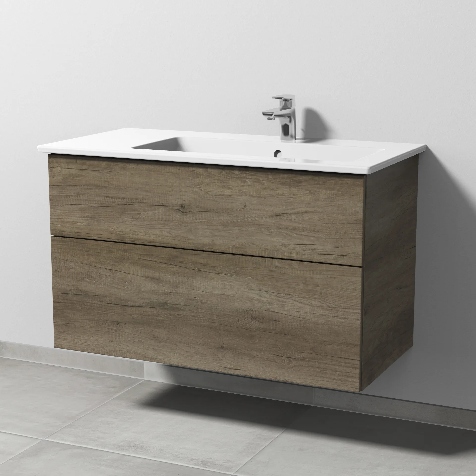 Sanipa Keramik-Waschtisch-Set mit Waschtischunterschrank „3way“ 95,5 × 47,7 × 59,1 cm in Eiche Nebraska, rechts