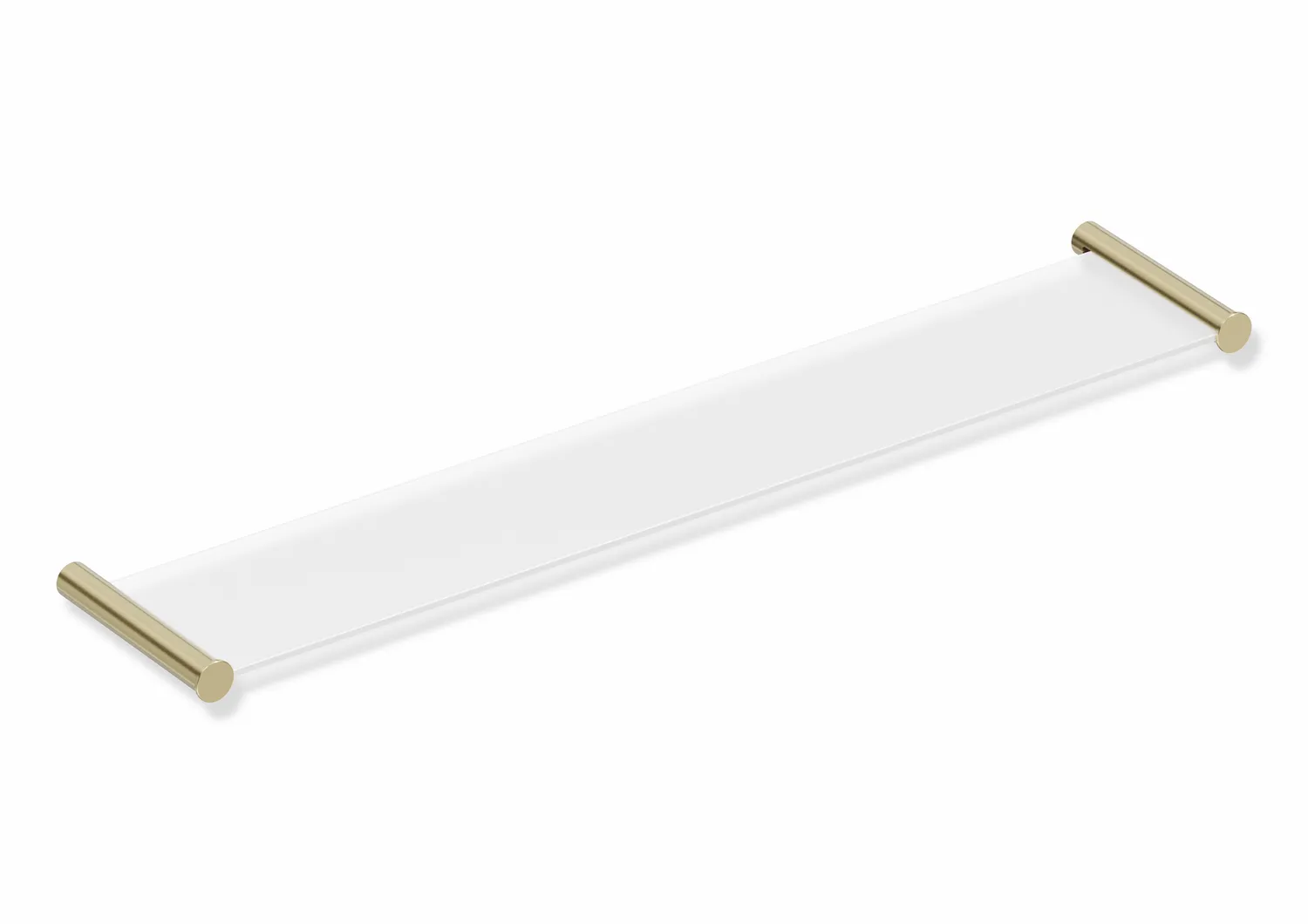 Ablage des Systems 162, Edelstahl, PVD, bestehend aus seitlichen Halteelementen und Ablagefläche aus Glas, 600 mm breit, 122 mm tief, in Farbe CK (