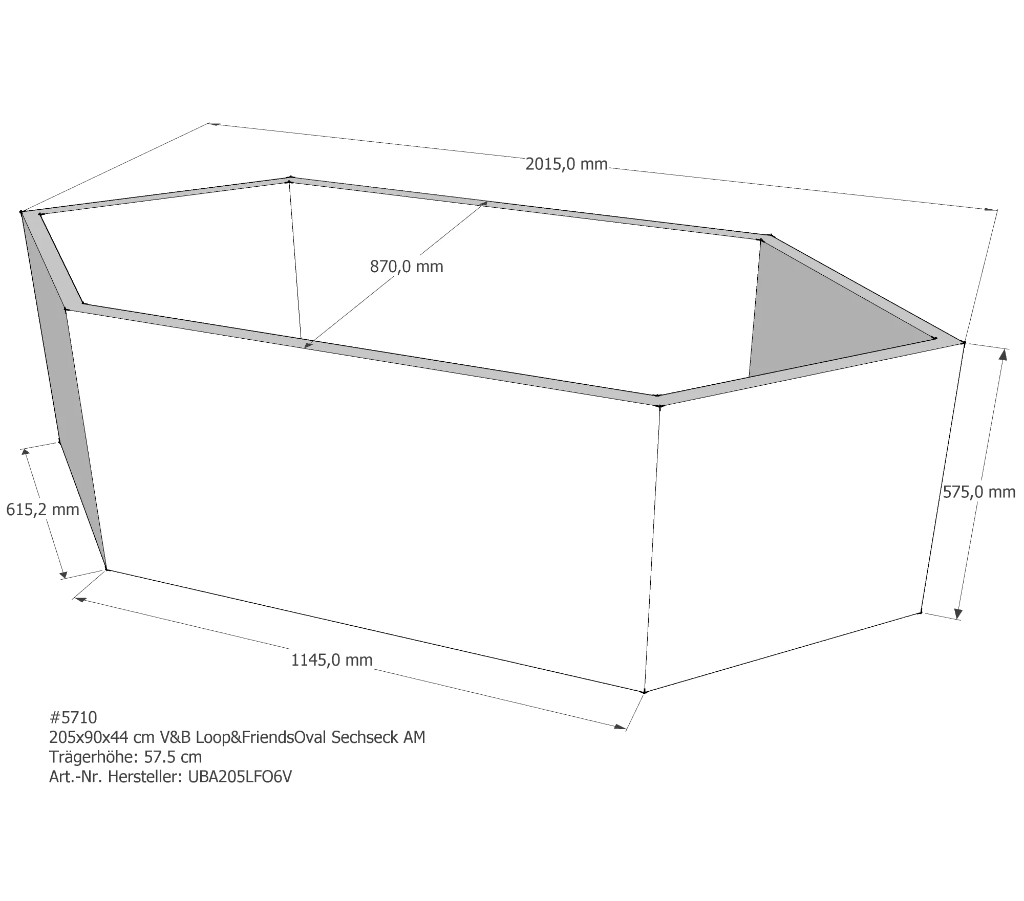 Badewannenträger für Villeroy & Boch Loop & Friends 205 × 90 × 44 cm
