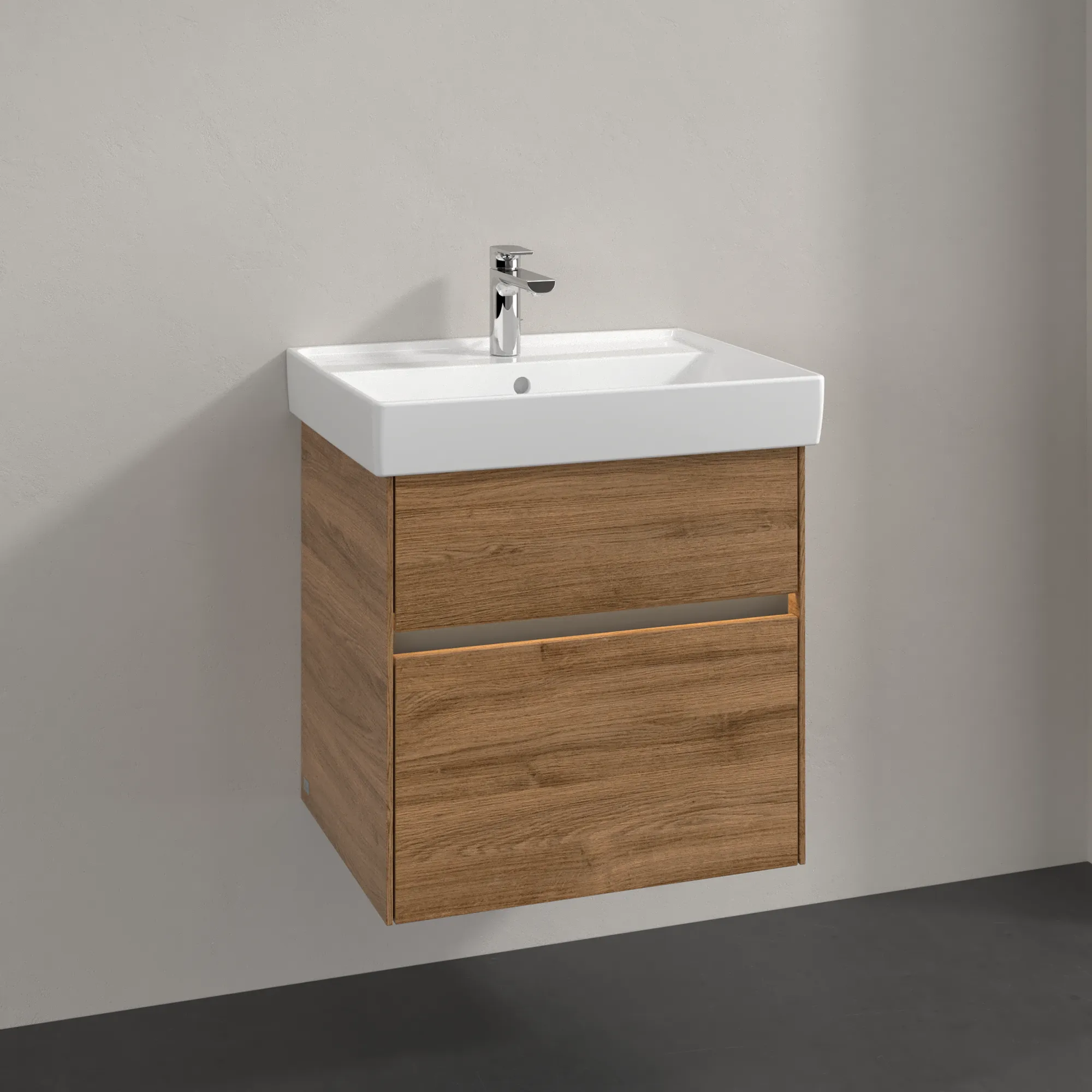 Villeroy & Boch Waschtischunterschrank „Collaro“ 554 × 546 × 444 mm Kansas Oak, für Becken mittig, mit Beleuchtung, Soft Closing