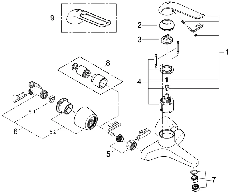 Einhand-Waschtischbatterie Euroeco Special 32779, Wandmontage, Ausladung 221 mm, 46 mm Keramikkartusche, Hebellänge 170 mm, chrom