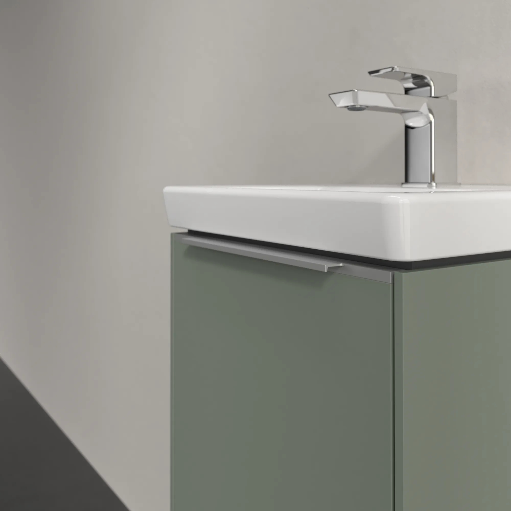 Villeroy & Boch Waschbeckenunterschrank Subway 3.0, eckig, Soft Green, 429 mm Höhe, 351 x 293 mm, mit Aluminiumgriff und SoftClosing