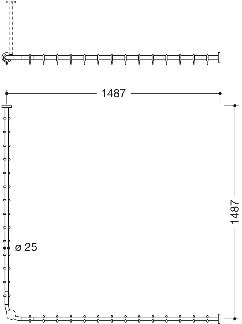 HEWI Duschvorhangstange „System 900“ 152,2 × 152,2 cm