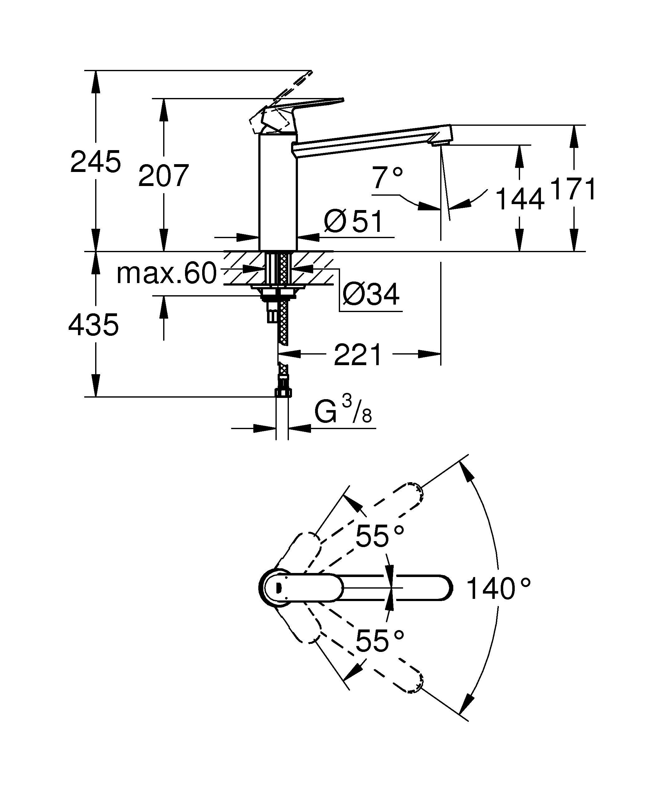 Einhand-Spültischbatterie Eurosmart Cosmopolitan 30193, mittelhoher Auslauf, Einlochmontage, chrom