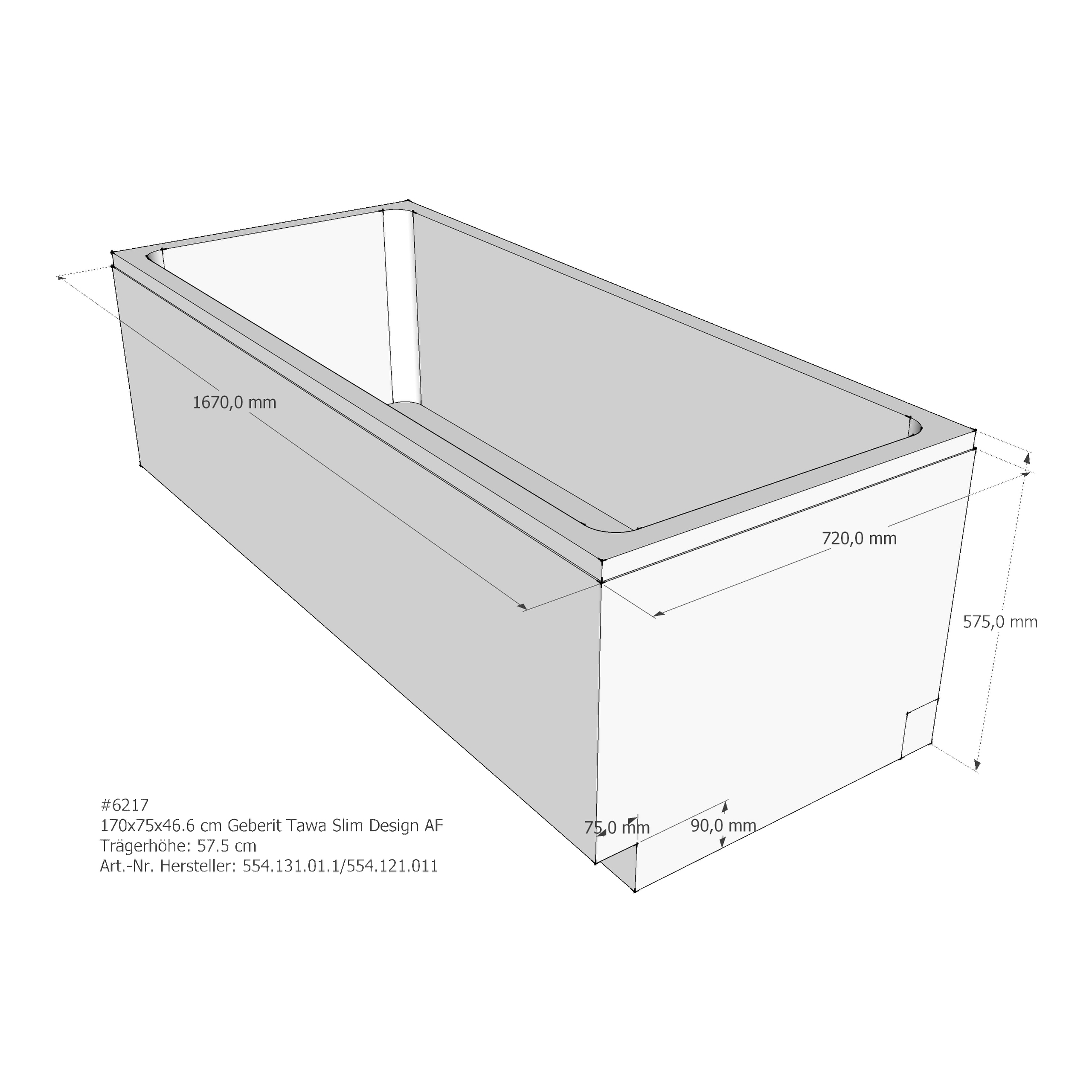Badewannenträger für Keramag Tawa Slim Design 170 × 75 × 46,6 cm