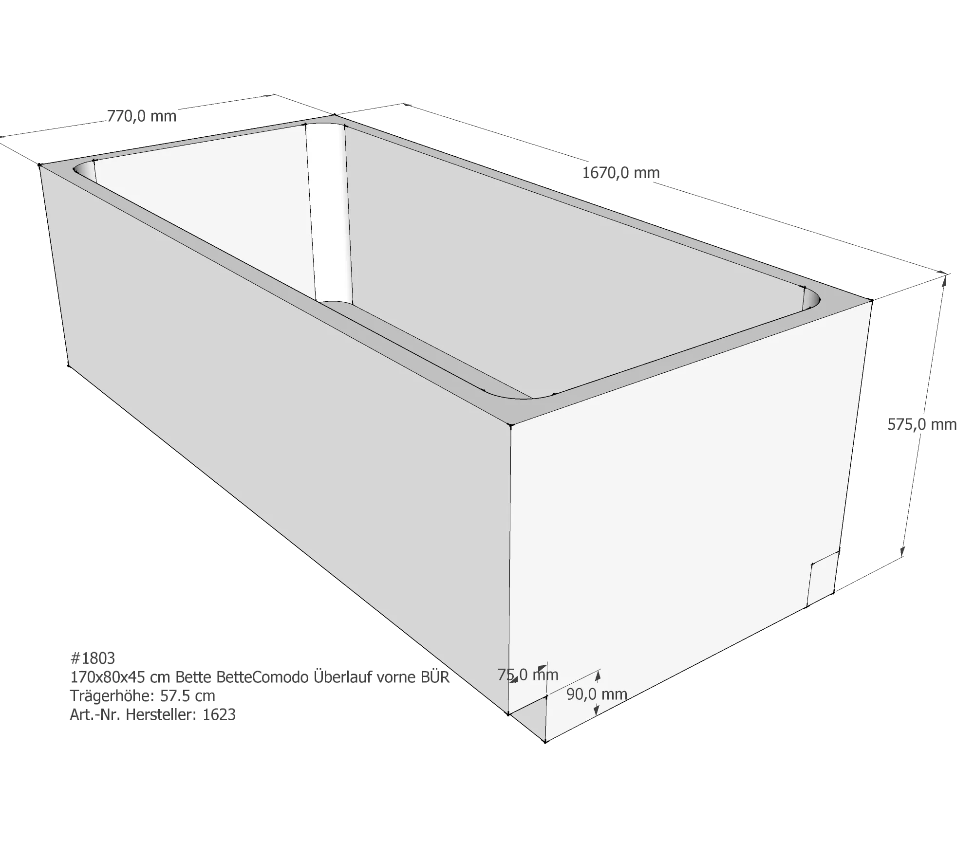 Badewannenträger für Bette Comodo 170 × 80 × 45 cm Breite: 80 cm / Länge: 170 cm Badewannenträger für Bette Comodo 170 × 80 × 45 cm Breite: 80 cm / Länge: 170 cm