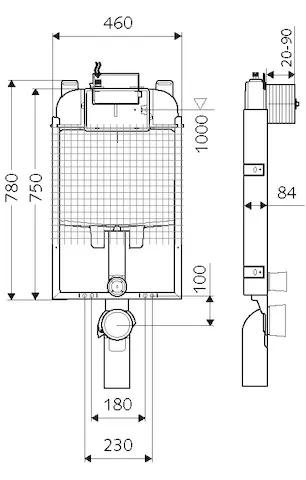 WC-Modul MONTUS, Typ C-N 80, B 46 cm x H 78 cm, Rahmen verzinkt