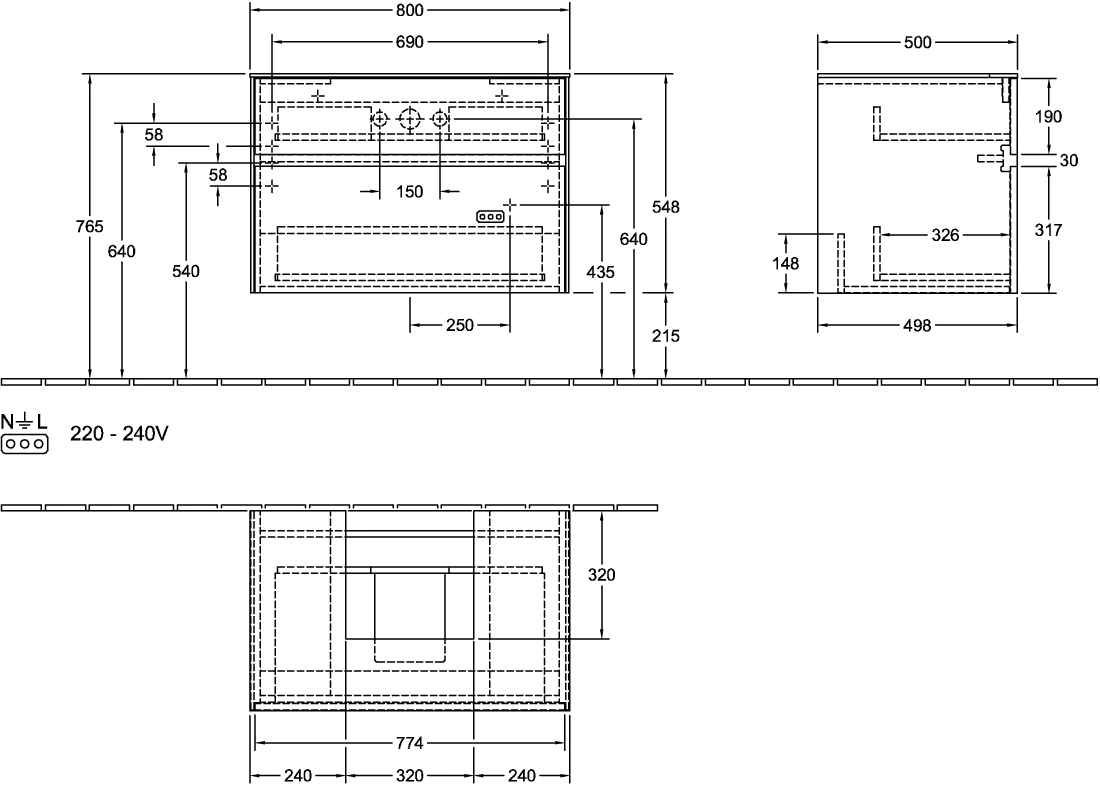 Villeroy & Boch Waschtischunterschrank „Collaro“ 800 × 548 × 500 mm Wine Red, mit Beleuchtung, für Becken mittig Villeroy & Boch Waschtischunterschrank „Collaro“ 800 × 548 × 500 mm Wine Red, mit Beleuchtung, für Becken mittig