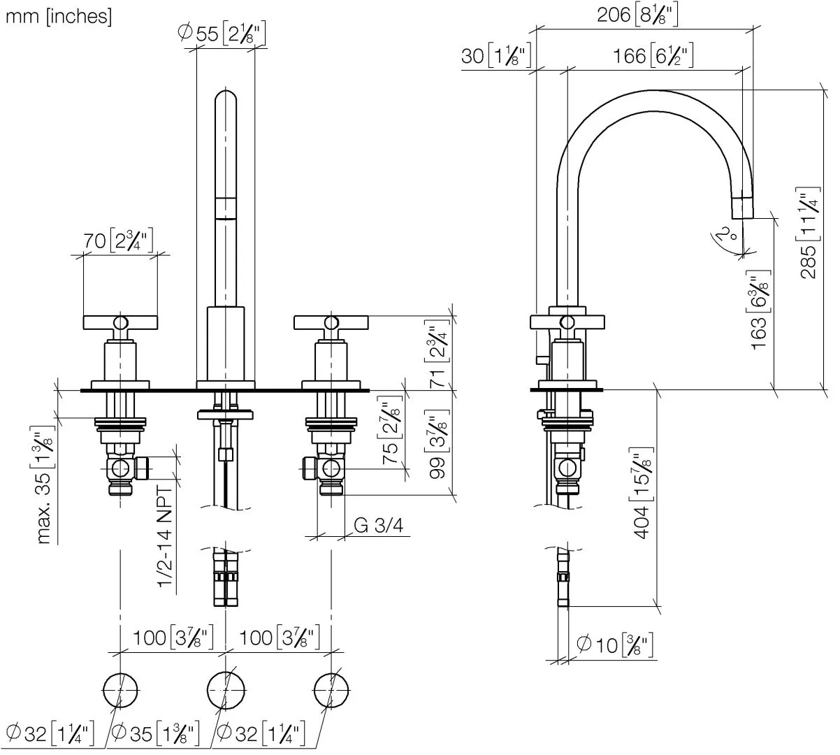 Waschtisch-Dreilochbatterie mit Ablaufgarnitur TARA Chrom 20713892 Waschtisch-Dreilochbatterie mit Ablaufgarnitur TARA Chrom 20713892